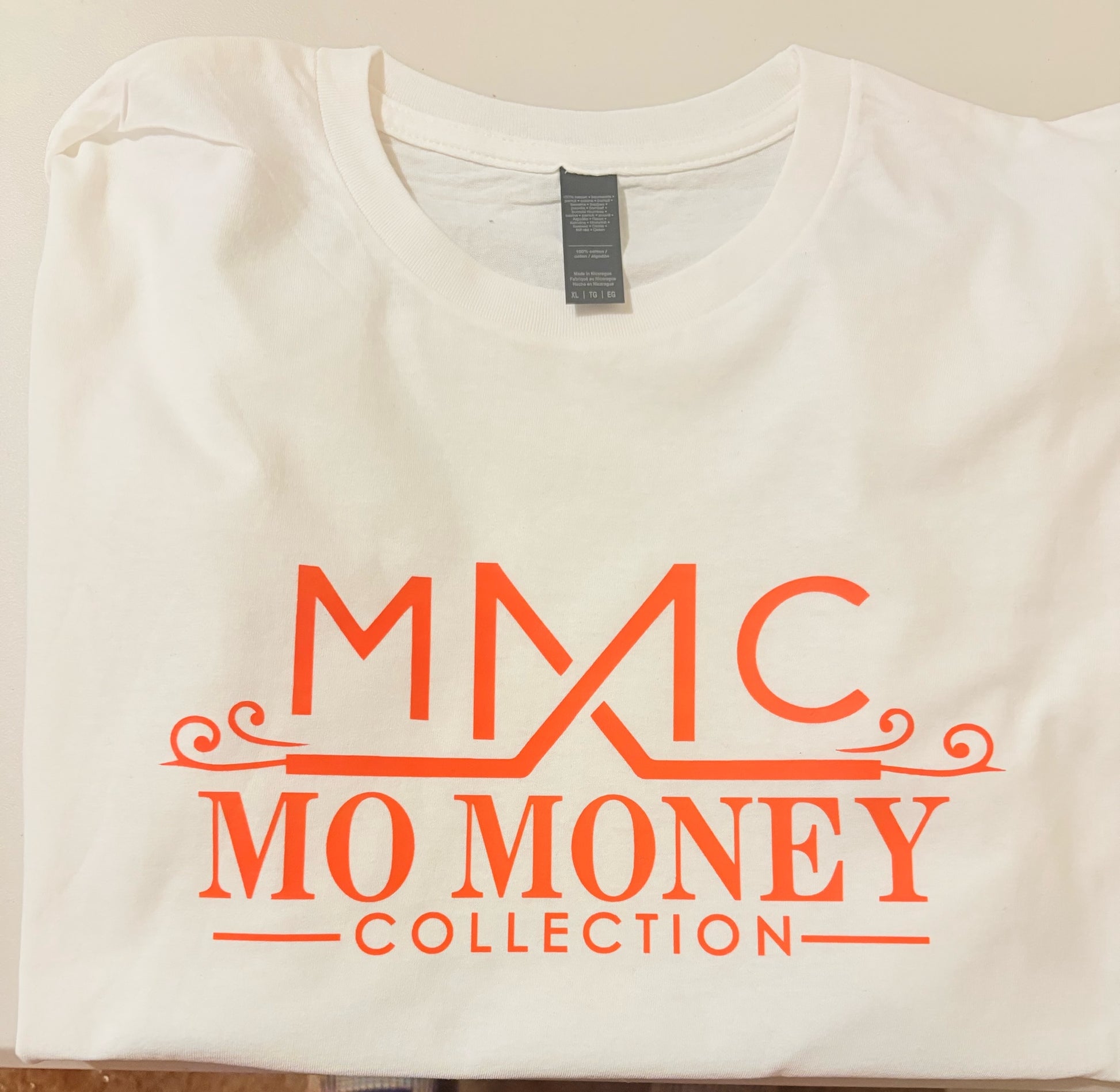 Mo Money Collection DTF Print T-Shirt - White / Orange Logo