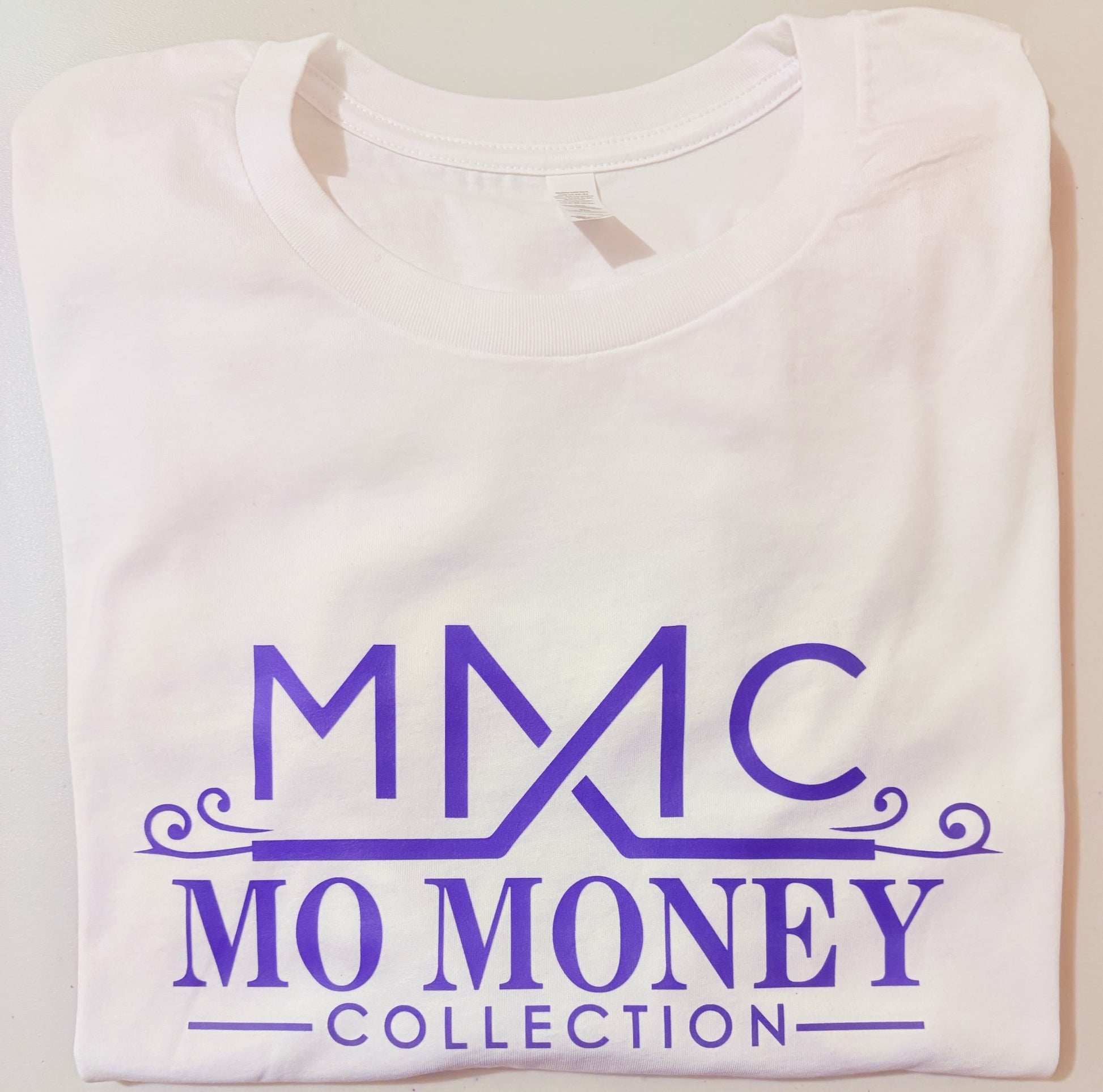 Mo Money Collection DTF Print T-Shirt - White / Purple Logo