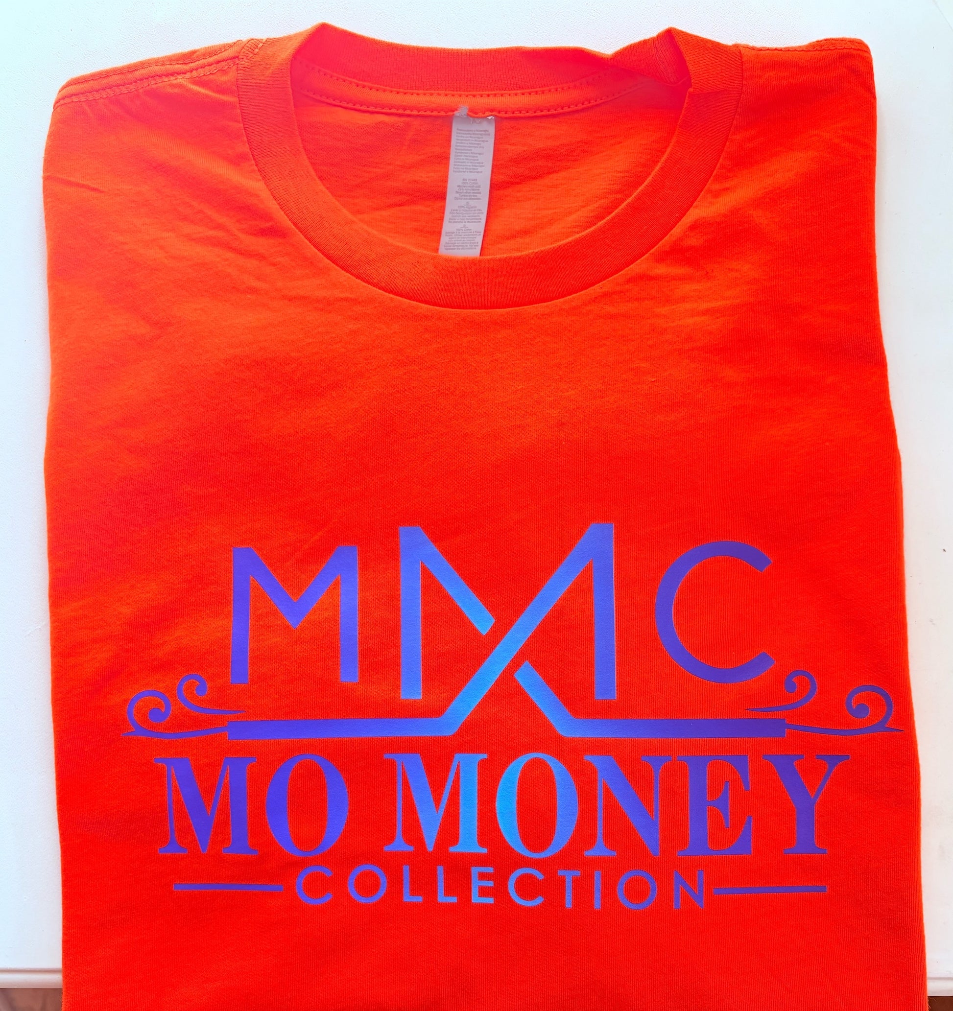 Mo Money Collection DTF Print T-Shirt - Orange / Sapphire Logo